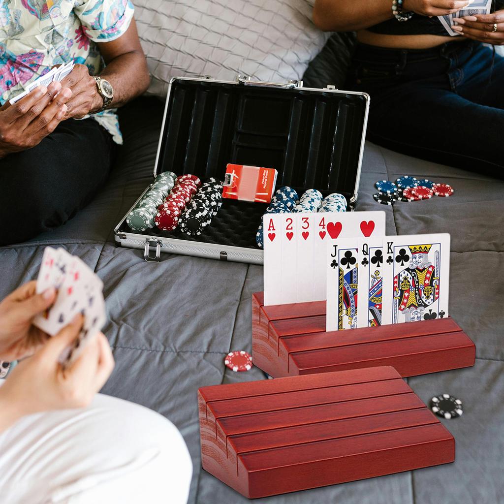 Wood Playing Card Holder Playing Card Holders Deck Stand 4 Slots Card Holder Organizer for Adults Seniors Kids