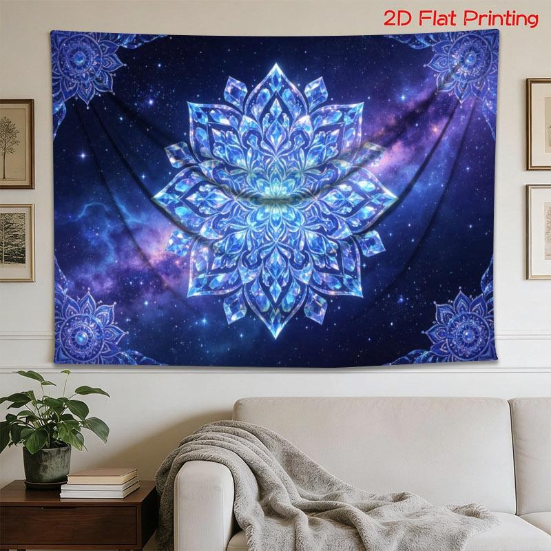 Premium Cosmic Galaxy Nebula Tapestry Blue Snowflake Mandala Wall Hanging Aesthetic Luxury Space Print Art Home Decor Bedroom De