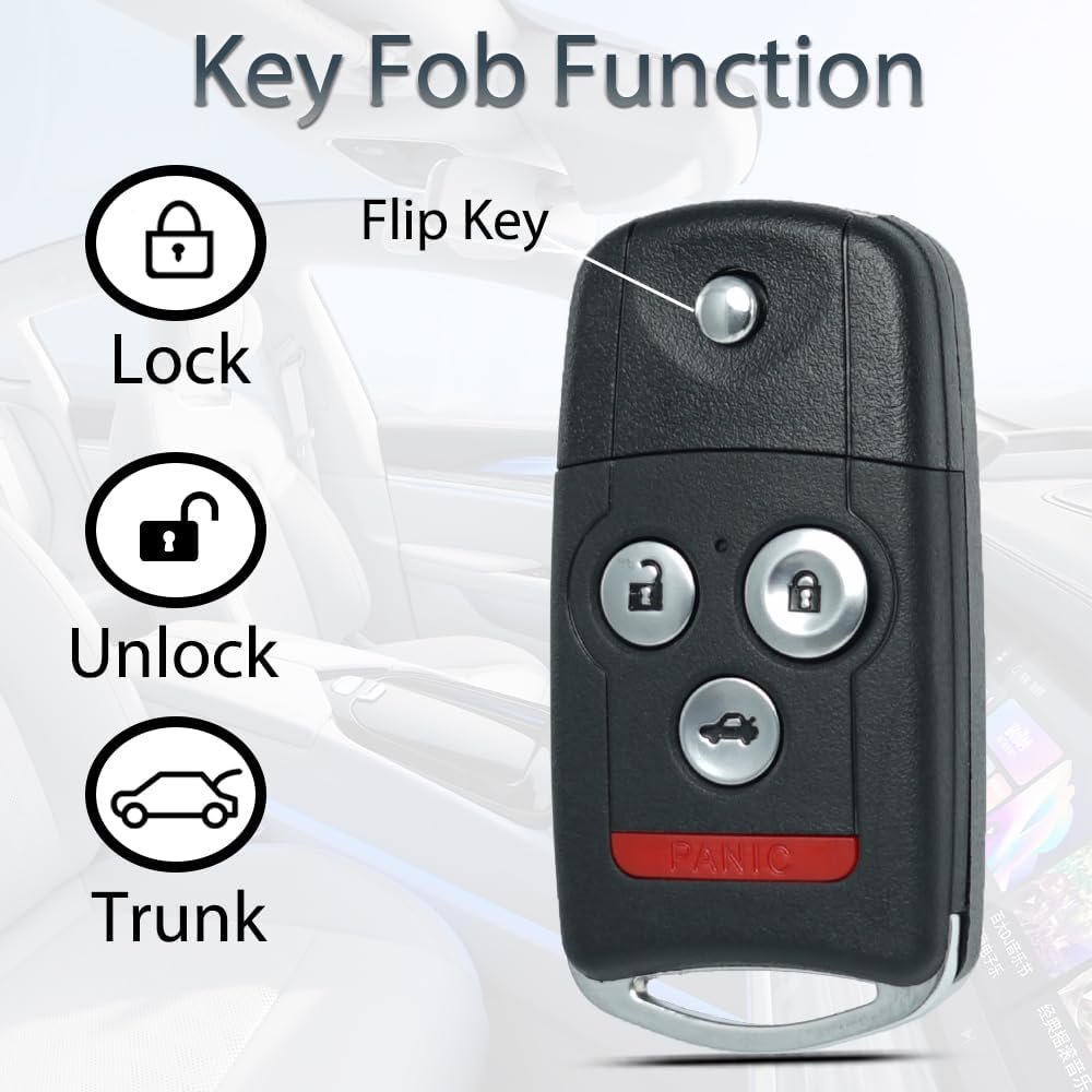 Key Fob Keyless Entry Fits For Acura MDX RDX 2007 2008 2009 2010 2011 2012 2013 Remote Control Flip Key Replacement N5F0602A1A 35111-STX-326 4 Button