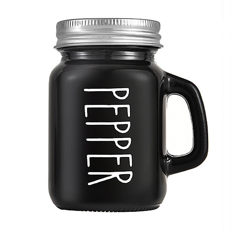 4er-Set Glas-Gewürzstreuer mit Griff Edelstahl-Deckel Schwarz Weiß Vintage-Design Salz Pfeffer Gewürzflaschen Küchenwerkzeug