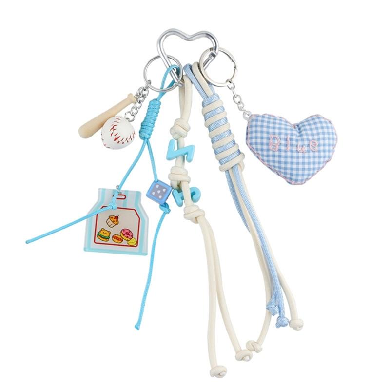 Cute Bag Charm Pendant Keyring Heart Beaded Braided Rope Keychain Bag Charm for Backpack Purse Handbag Decorations