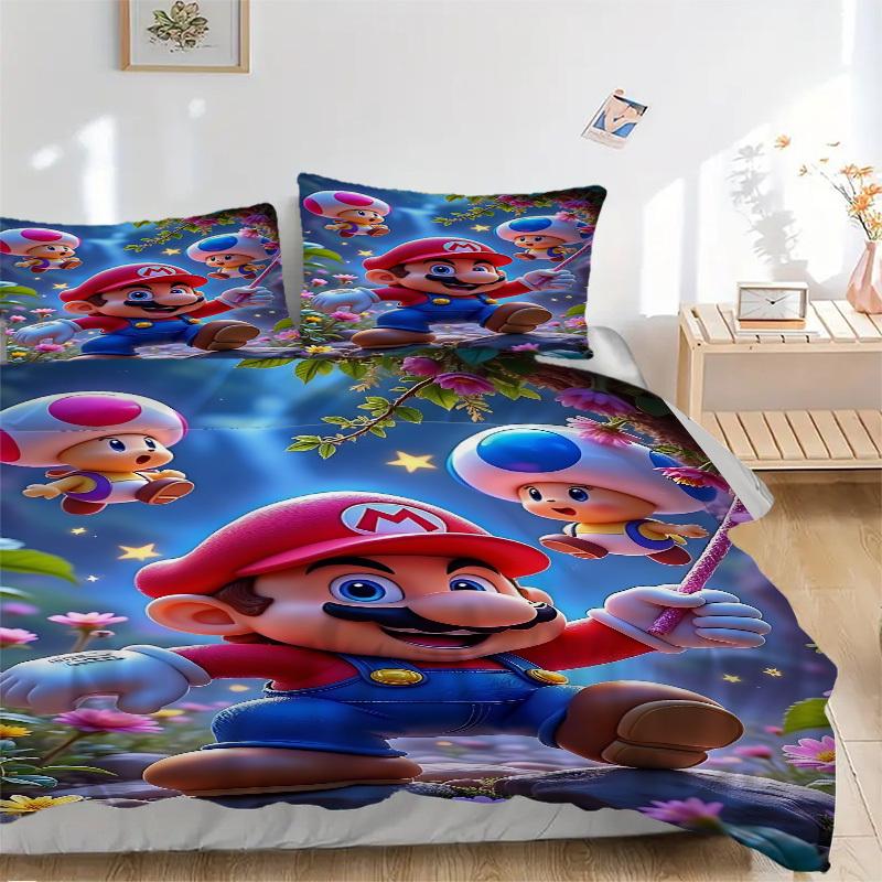

3pcs Mushroom, Mario Bedding Set: Perfect for Bedroom or Guest Room. Soft and Comfortable with No Core Included yy251010155 135x200cm