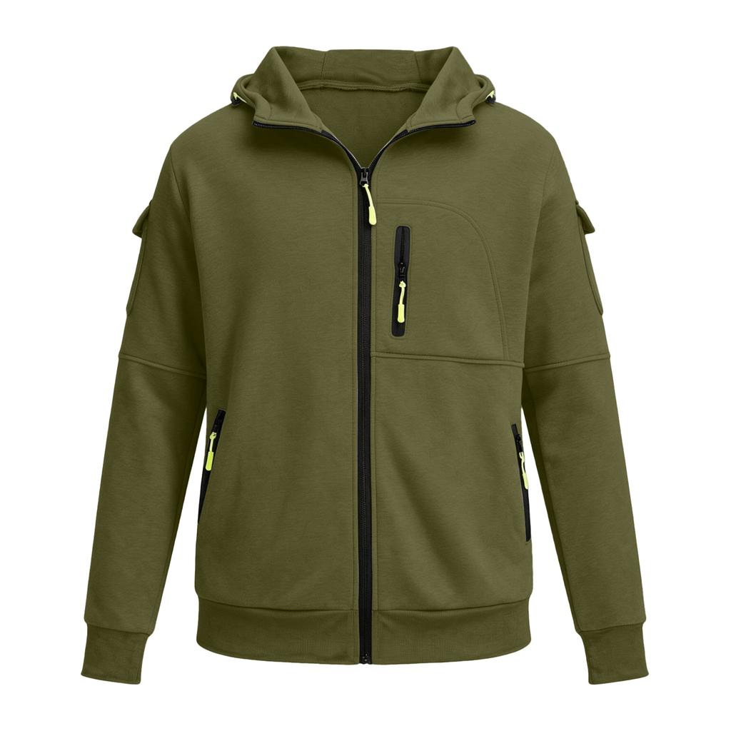 Men's Multi-Pocket Zip-Up Hoodie Casual Jacket for Outdoor Sports