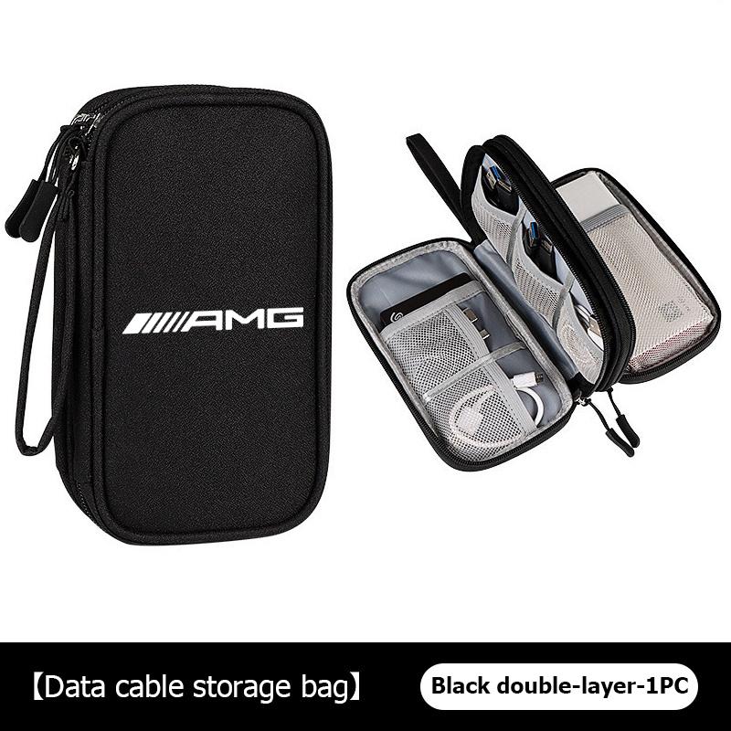 For AMG Car Logo Digital Storage Bag Data Cable Charger Storage Bag Organizer Accessories Mercedes Benz B-CLASS C-CLASS GLC GLE