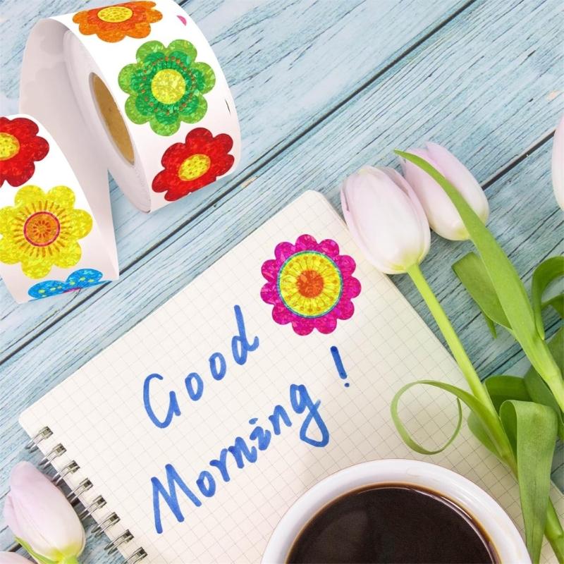 500Pcs Flower Sticker Glittering Seal Sticker Adhesive Wrapping Label for Scrapbooking Packaging Kids Rewarding Sticker