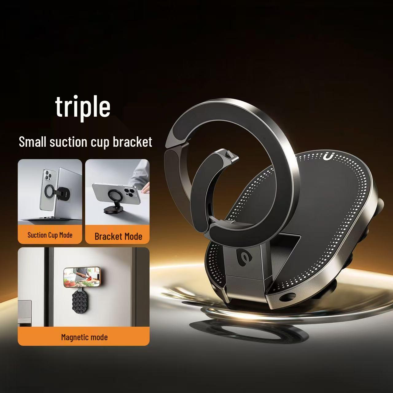 Foldable Rotating Carabiner Phone Holder with Magnetic Suction Cup Black [Standard Magnetism]