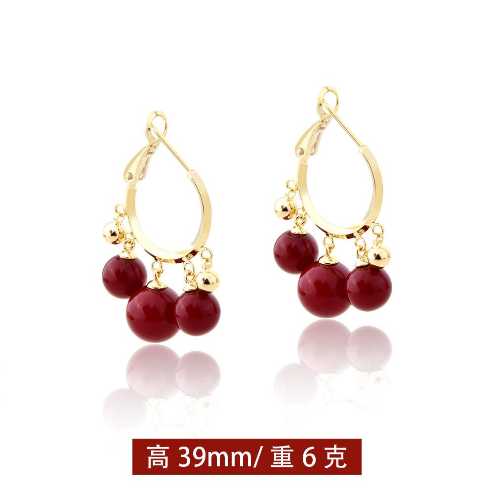 Autumn and winter new red retro pearl earrings fashion festive temperament versatile stud earrings Ankola red fireworks earrings