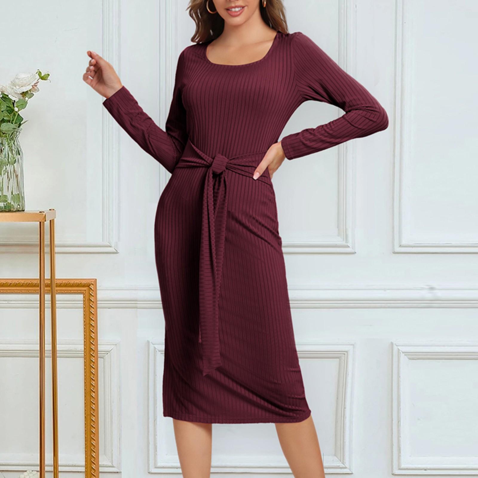 

Женское модное темпераментное однотонное длинное платье с длинными рукавами и разрезом XXL фиолетовый