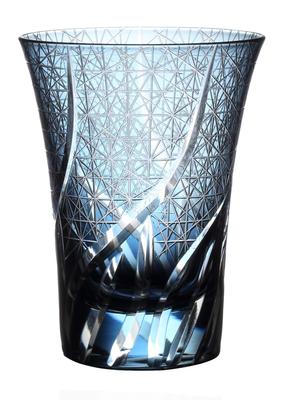 Kiriko Glass Old Glass Cup Traditional Craft Dishwasher Safe [QD-K2] (Ink Blue)