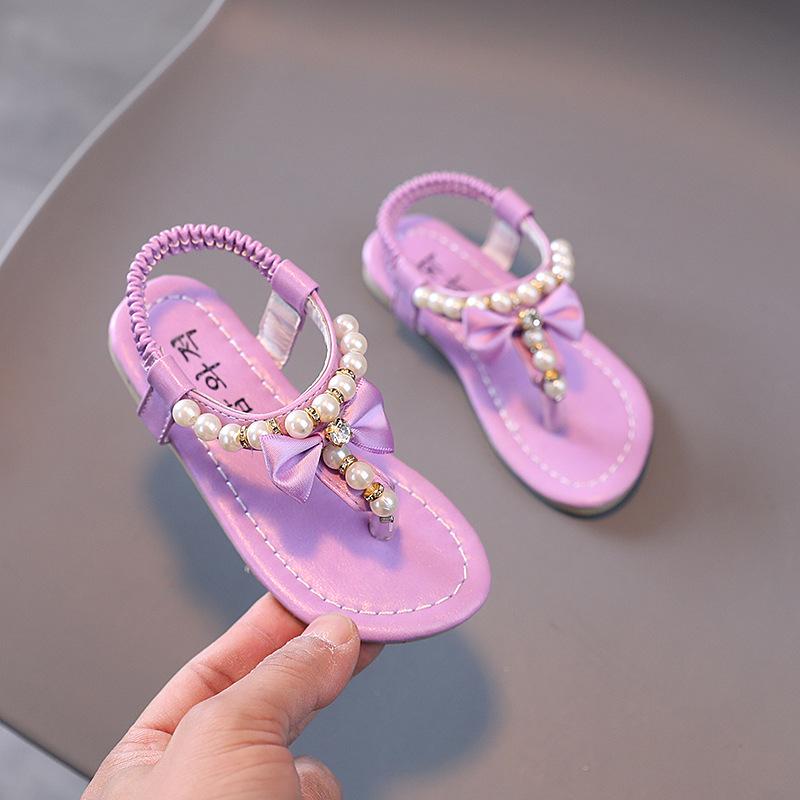 2023 Summer Korean Style Soft Sole Non-Slip Beaded Princess Sandals for Girls