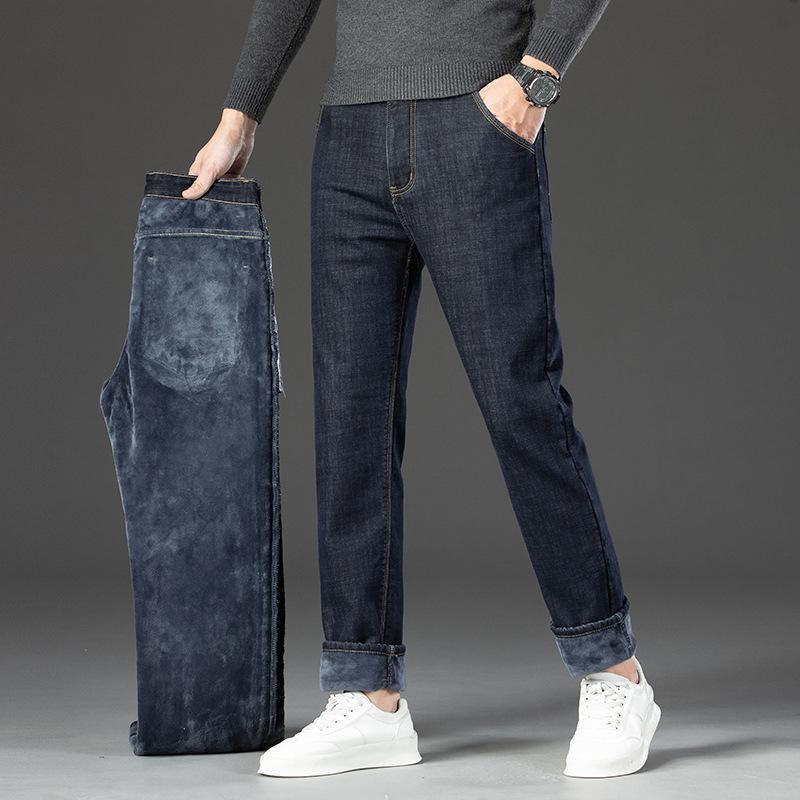 Men's Straight Loose Fit Plus Velvet Warm Stretch Jeans