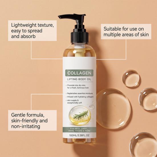 100ML Collagen Lifting Body Oil for Men Women, Hydrating Anti-Aging Body Care Oil, After Shower Crepey Skin Softening Moisturizing Oil for All Skin