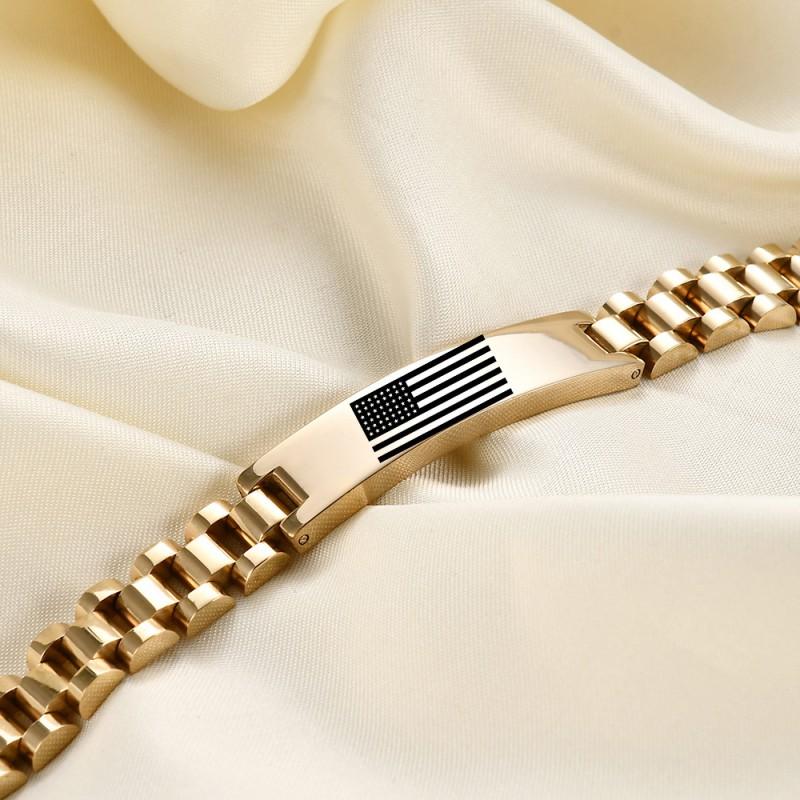Stainless Steel Patriotic Flag Bracelet Men 10mm Engraved Heart Shape Gift Family Holiday Christmas Travel