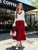 Fei Yuan Women's Sweet Layered Patchwork Skirt - Early Spring Solid Color, Versatile, Fluffy, Long.