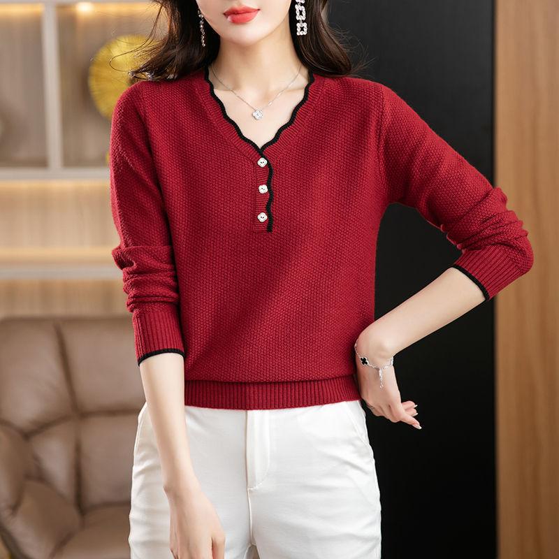 Slim Fit Mom Knit Sweater Spring Autumn Thin Versatile Long Sleeve Fashion Casual Top
