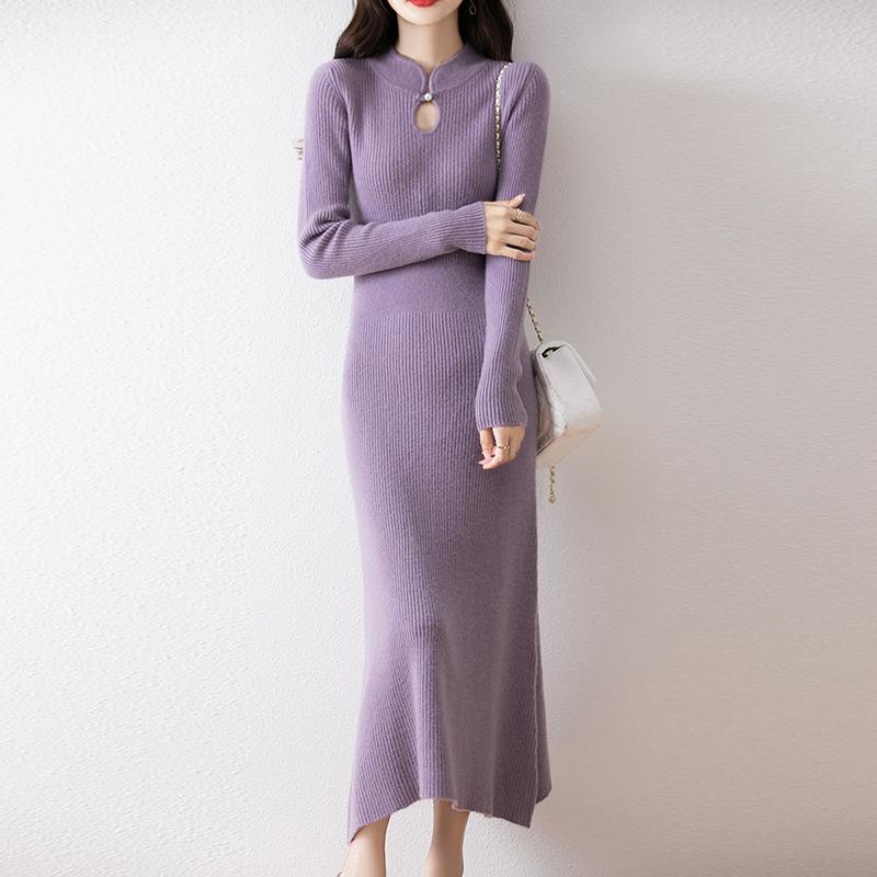 Women Sweater Dress 100% Wool MODERN NEW SAGA Turtleneck Knit Long Pullover Winter Jumpers Wool Long Dress Female