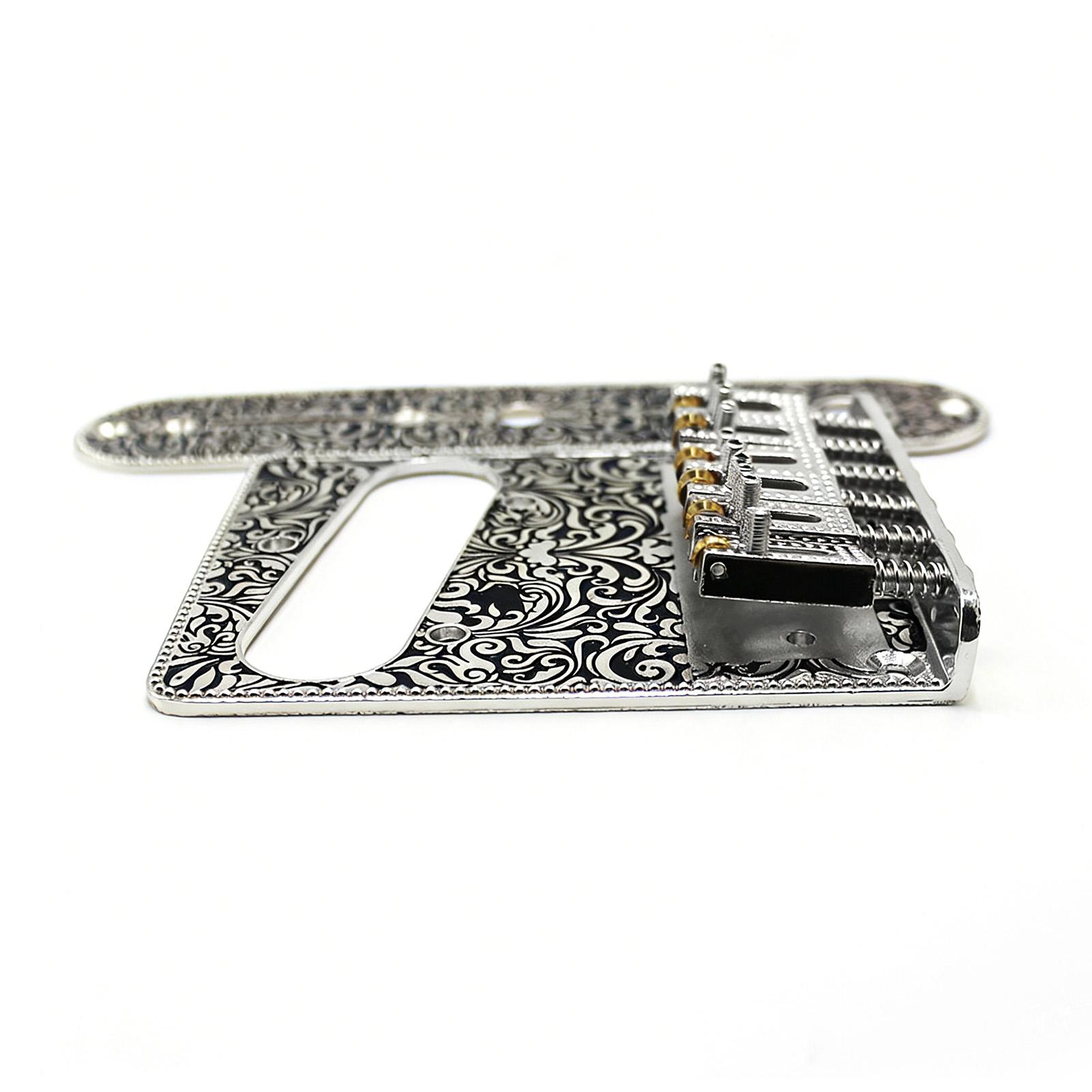 

Telecaster Guitar Bridge Zinc Alloy Engraved Control Plate Set with String Ferrules Bearing Design for TL Electric Guitar