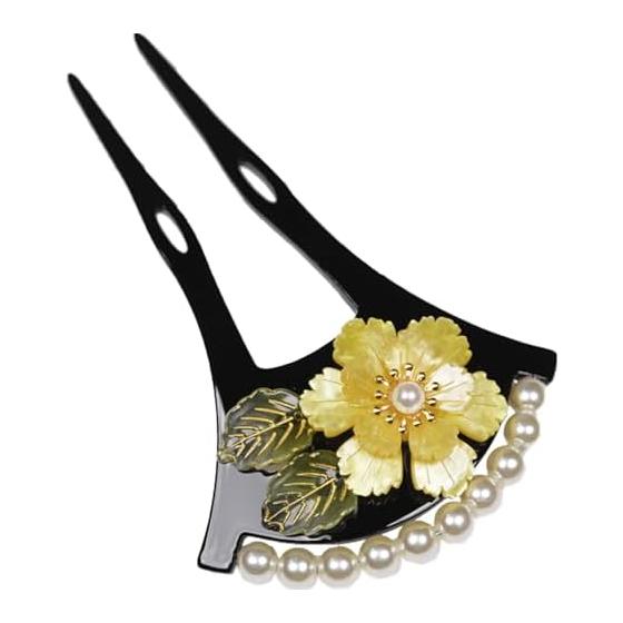 TOuWA Kanzashi Hair Stick - Uchiwa Fan Style, Double Prong, Japanese Hair Ornament for Kimono, Formal Wear, Yukata, Hakama, Furisode, Graduation,