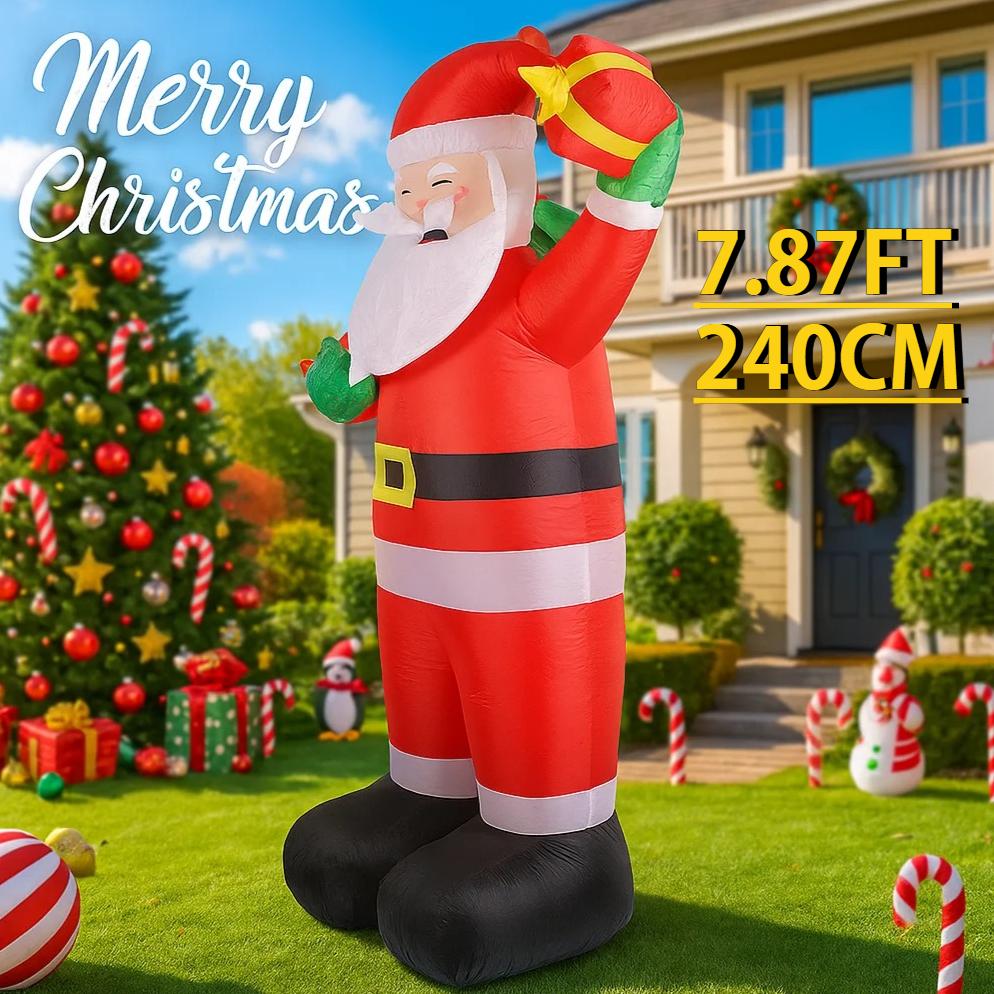 7.87FT With LED Light Xmas Inflatable Santa Claus Gift Bag Toy Yard Decor Home Decor Supplies Ornaments Christmas Holiday Gift
