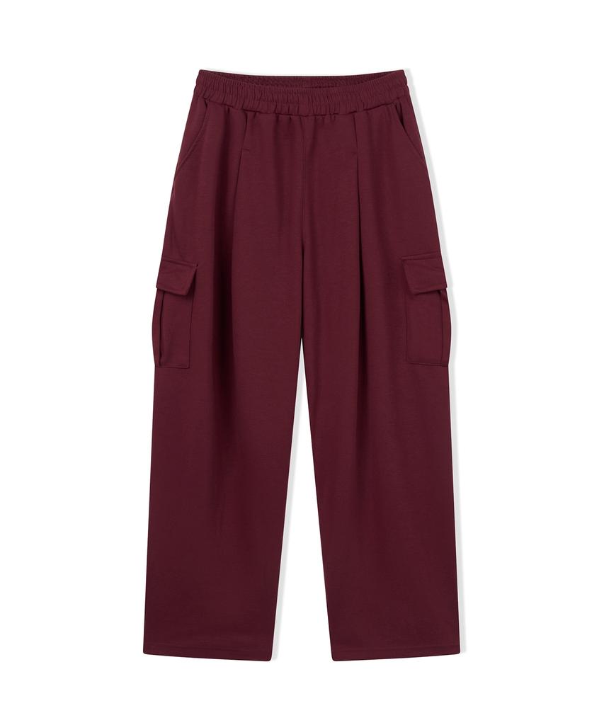 CAMEL WORK One-Pleat Wide Cargo Sweatpants (Burgundy)