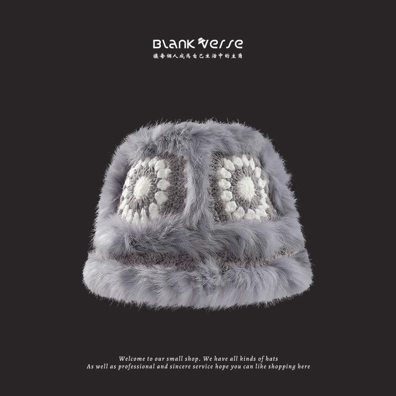 

Knitted Hair Rabbit Woolly Hat Female Autumn Winter Cute Everything Casual Warm сірий колір