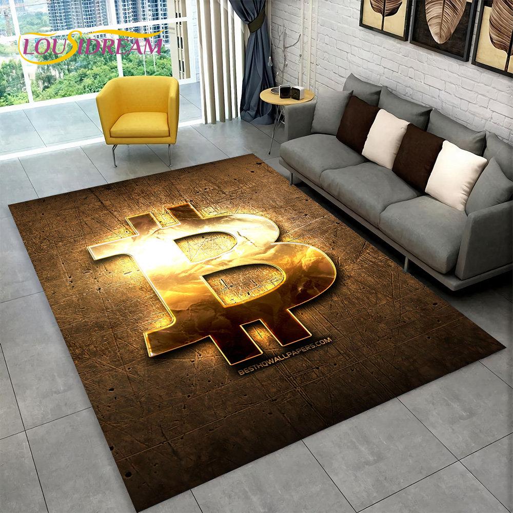 Covor 3D pentru monedă virtuală Bitcoin, mare, covor pentru sufragerie, dormitor, canapea, cameră de joacă, covoraș, covoraș anti-alunecare pentru copii