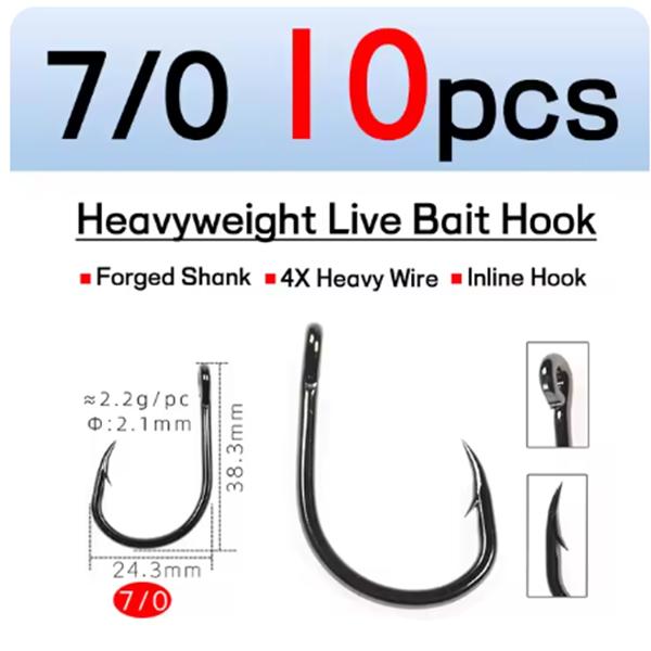 10PCS/Bag 4X Strong Live Bait Hook 3/0 - 11/0 Heavy Duty Saltwater Single Jig Fishhook for Deep Sea Boat Fishing