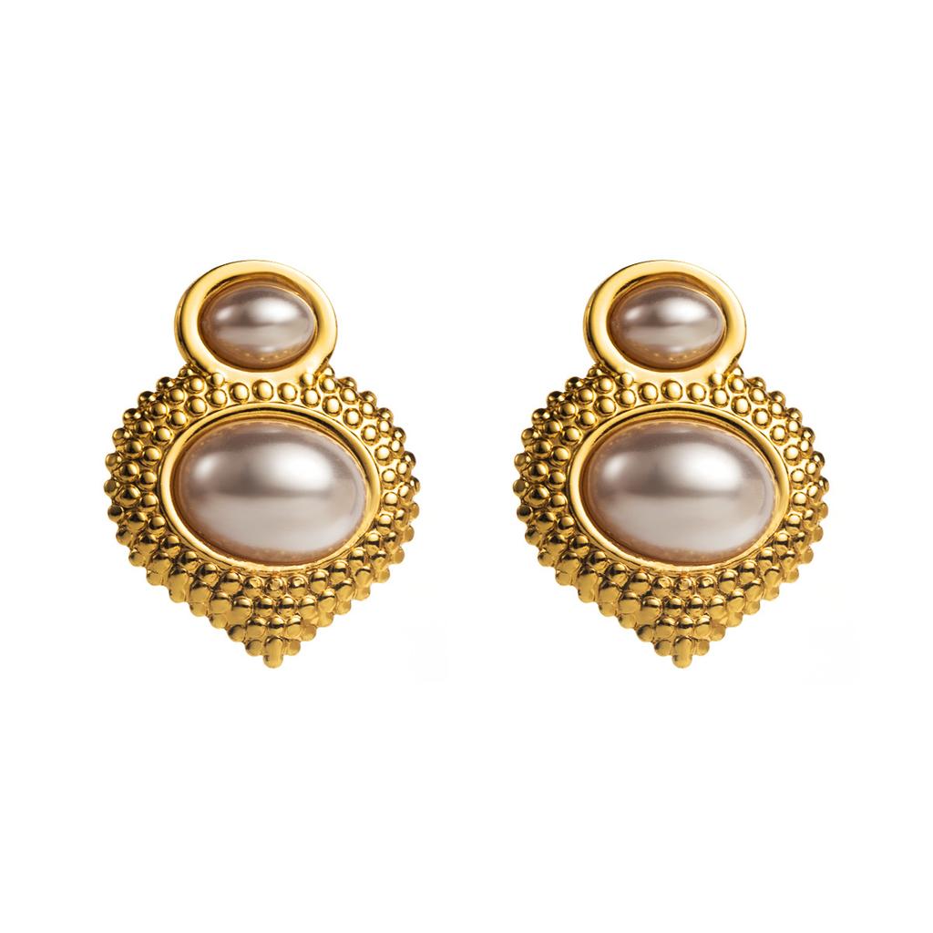 Vintage Geometric Earrings Hong Kong Style Elegant Gold Pearl Exquisite Stud Earrings Women Fashion Ear Jewelry