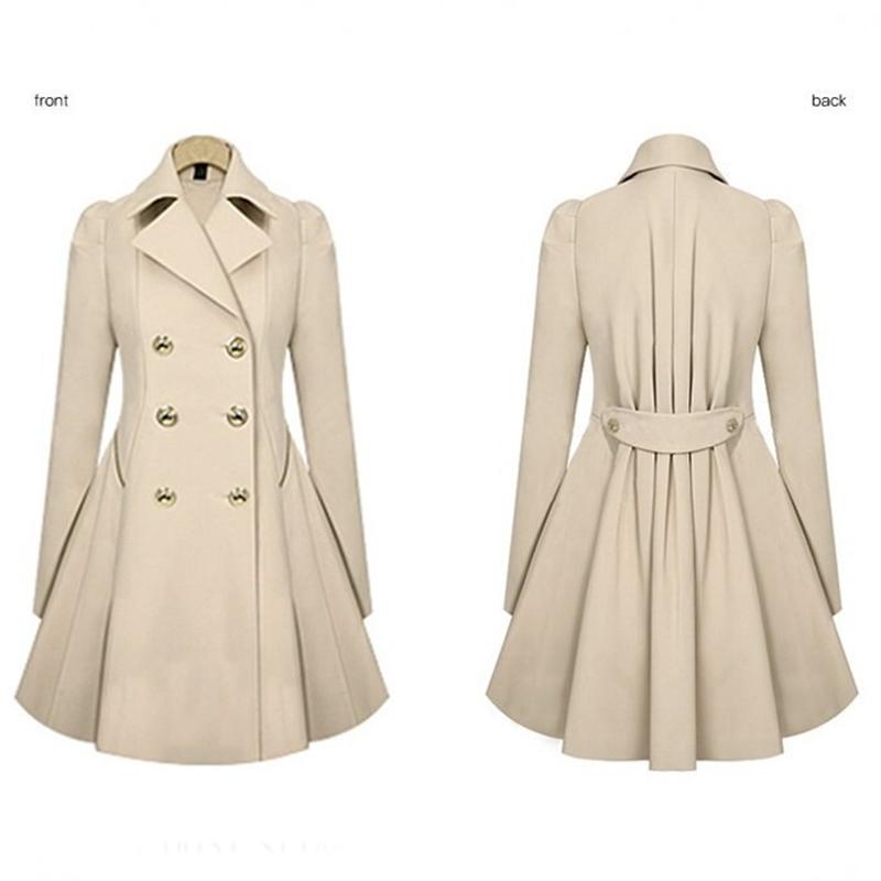 Women's Solid Double Button Pocket Overcoat Casual Coat Long Sleeve Neck Outerwear Winter Trendy Women's Party Outfit Clothes For Daily Wear Jackets