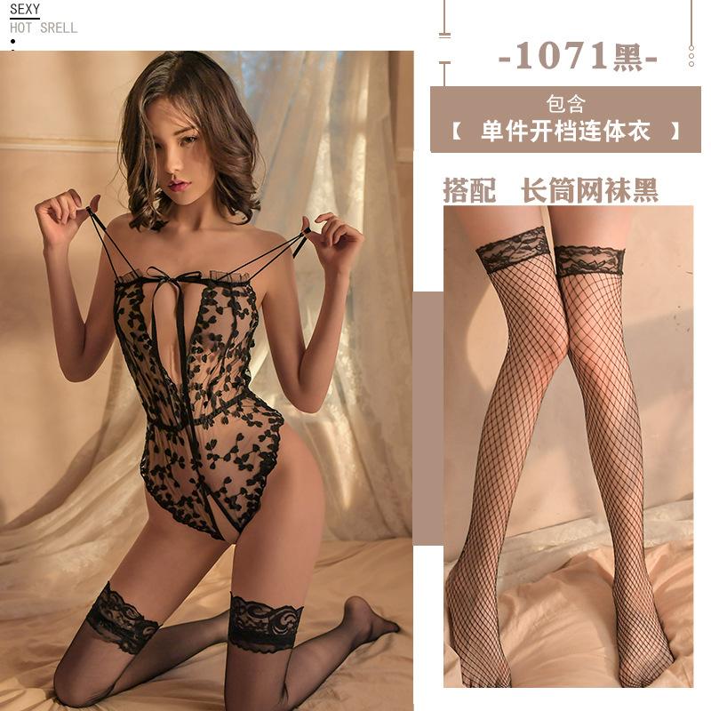 New Sexy Lingerie Uniform Temptation Suit One-piece Lace Transparent Pajamas Free Open File