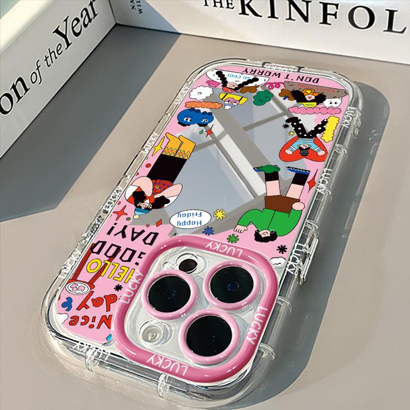Cartoon Mirror for Apple 16promax Cream Case for IPhone14/13mini Silicone 12 Anti-fall 11/15