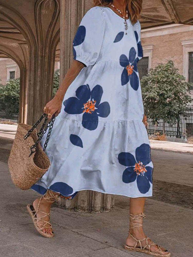 New Summer Models For Ebay Independent Station Fashion Medium-Sleeved Loose Women'S Dress