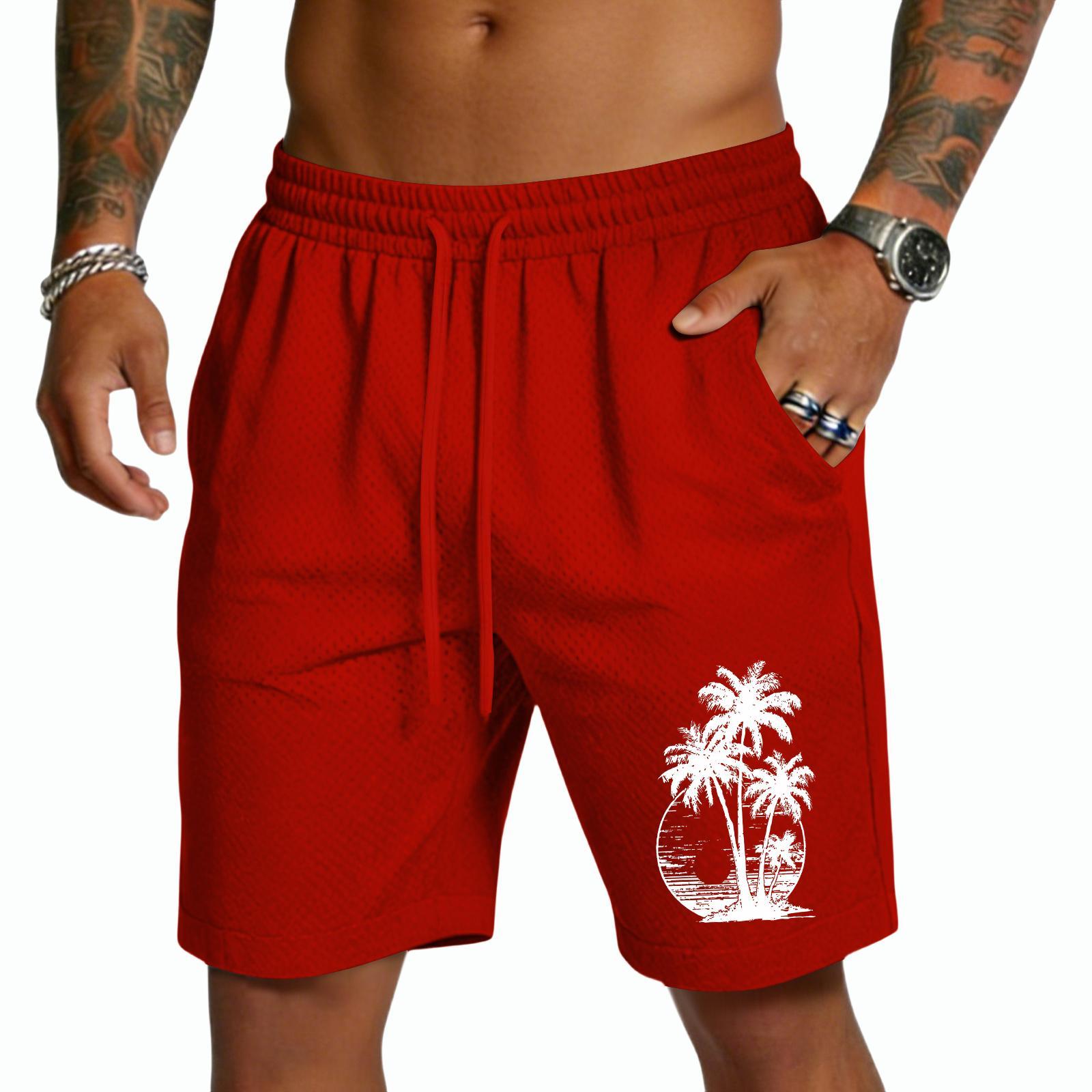 Heima B Heren Sweatshorts met Print Trekkoord Taille Casual Pasvorm Katoenen Shorts Heren Cargo Shorts voor Heren Shorts voor Heren M rood