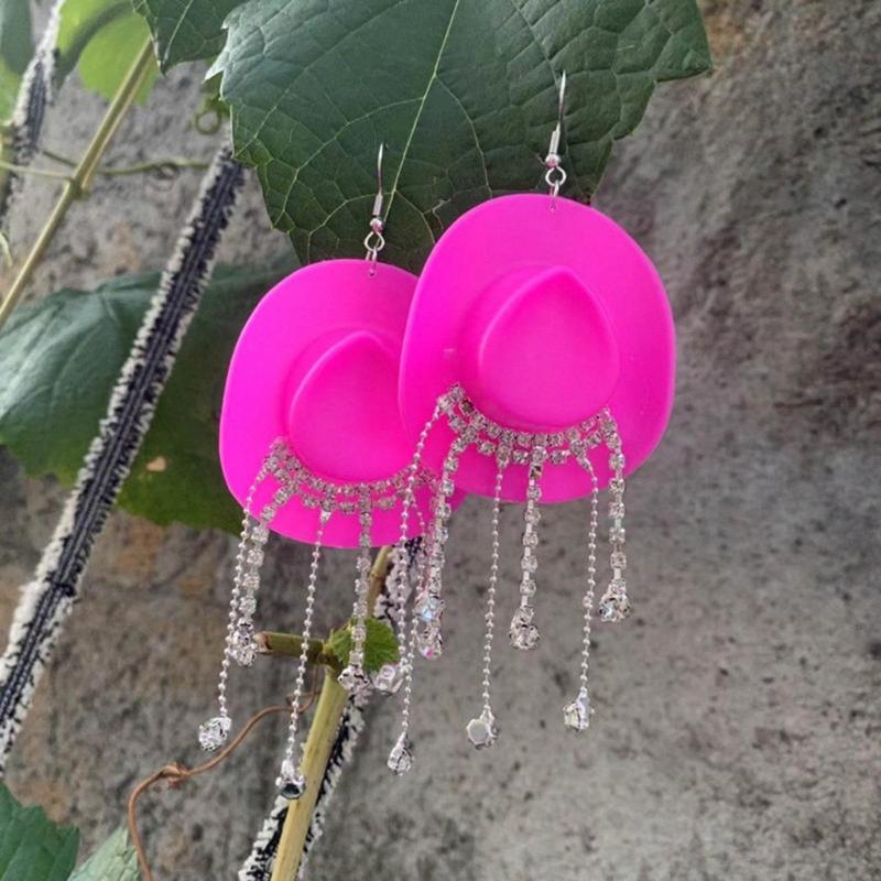 Sparkling Fringe Cowboy Hat Earrings for Music Festivals Party Western Hat Dangle Earrings Cowboy Hat Earrings Jewelry