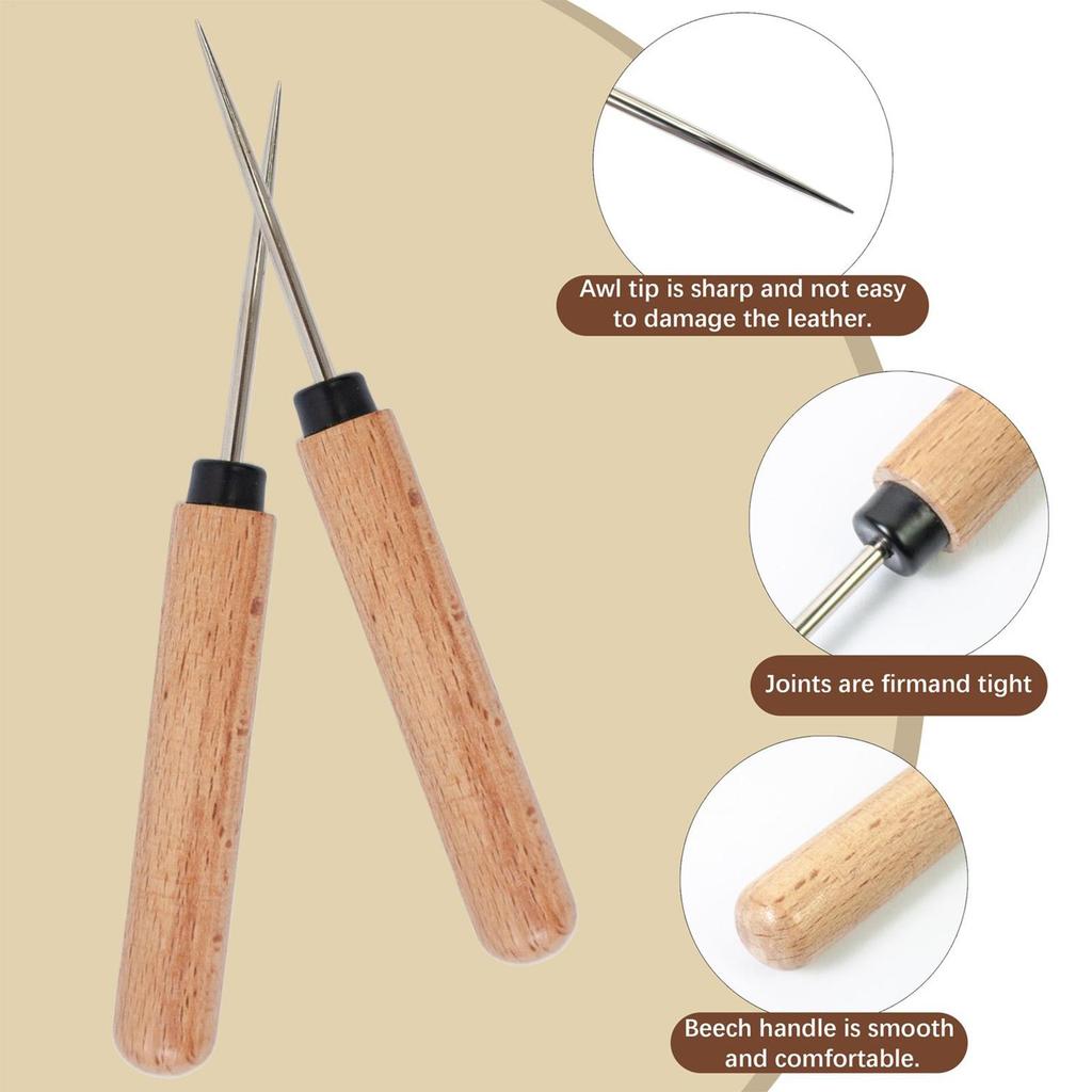 Leather Awl Punch Tool Wood Handle Gadget Leather Sewing Craft Tool Awl For Handmade Projects Beginners Hobbyists Women Adults