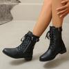 Fashion Womens Low-heeled Pointed Toe Knight Boot 2024 Autumn New Punk Style Zipper Design Mid-calf Women's Boots PU Leather Botas Mujer