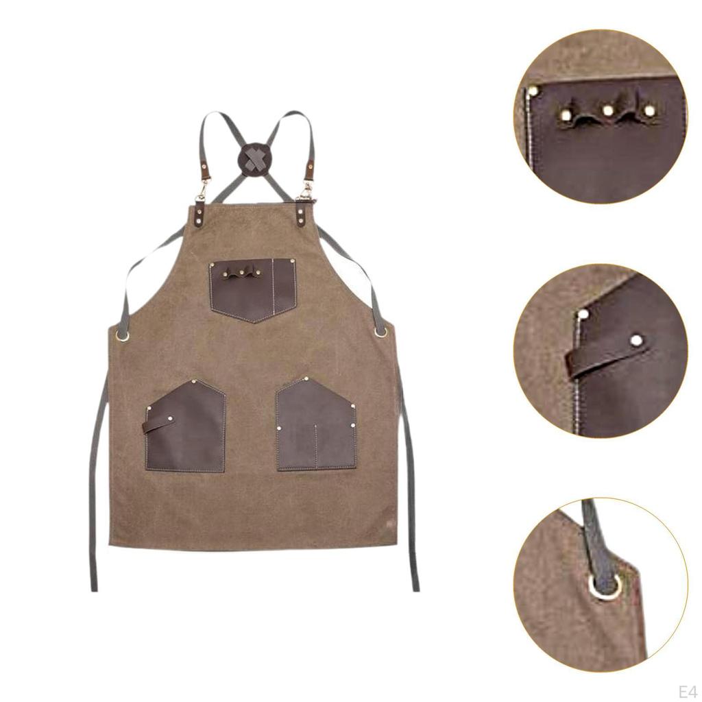 Canvas Apron with Pockets Adjustable Neck Hair Stylist Barber for Service Baking