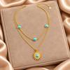 Gold-Tone Double-Strand Necklace Design with Stainless Steel and Titanium Steel Construction, Sunflower Pendant, and Adjustable Collarbone Chain