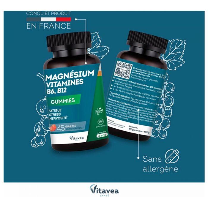 Vitavea Magnesium Vitamine B6, B12 Müdigkeit Stress Ab 3 Jahren 45 Gummibärchen