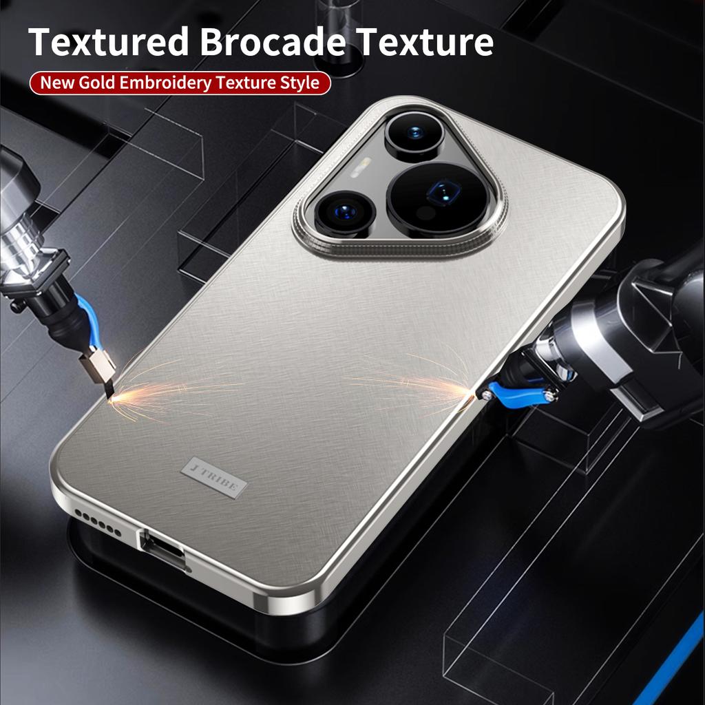 Luxury Textured Brocade Phone Case for Huawei Pura 70 Pro+ Plus 80 Ultra Elegant Cover with Metal Frame Camera Lens Protector