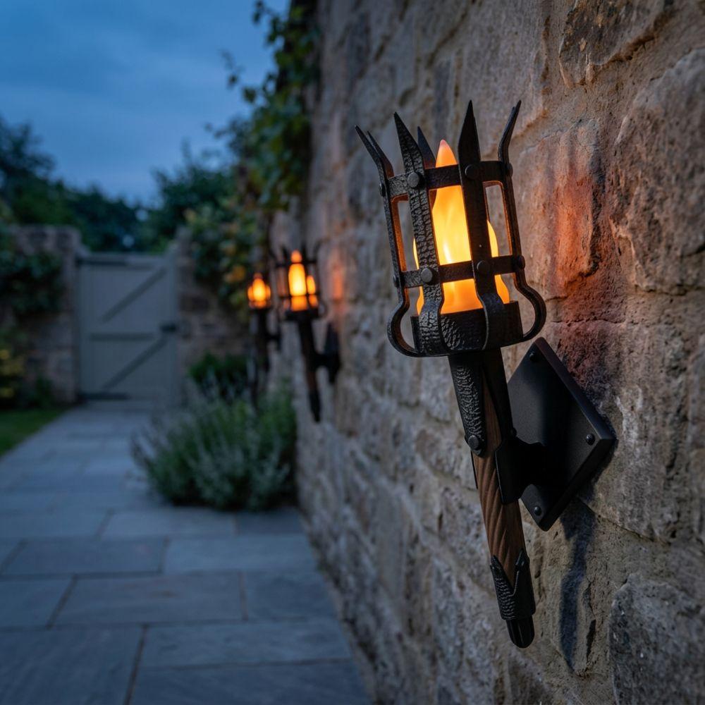 Led Lighting Medieval Torch Wall Lamp Dual Torch Torch Shape Hanging Light  Haunted House