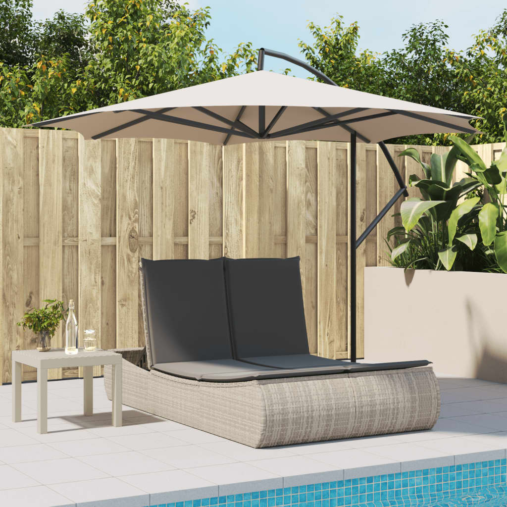 Vidaxl Double Sun Lounger With Cushions, Light Grey, Poly Rattan