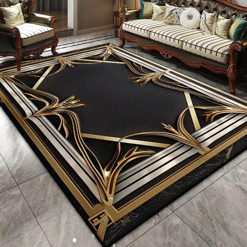 Light Luxury Black Gold Carpet for Living Room Modern Washable Bedroom Decoration Lounge Rug Parlor Entrance Door Mat Cloakroom