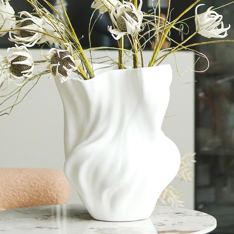 Stil chinezesc Wabi-sabi Vază Zen neregulată abstractă pentru cameră de zi Ornamente cu flori răsucite Model de hotel Decoratiuni pentru cameră