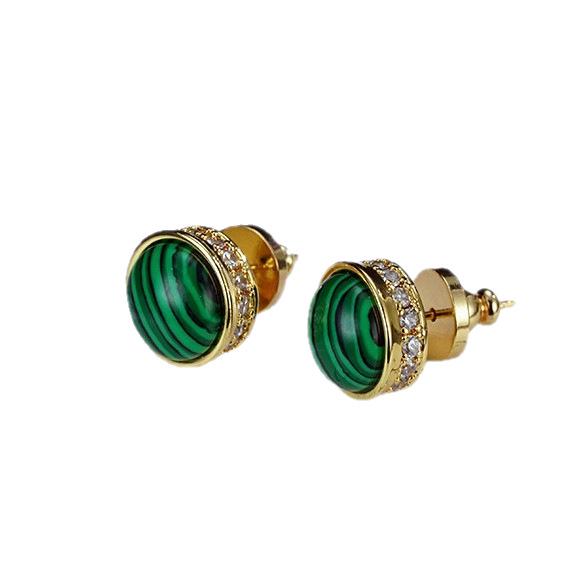Boucles d'oreilles puces en Zircon Malachite incrusté - Minimaliste Luxe Léger, Design Vintage pour Femmes