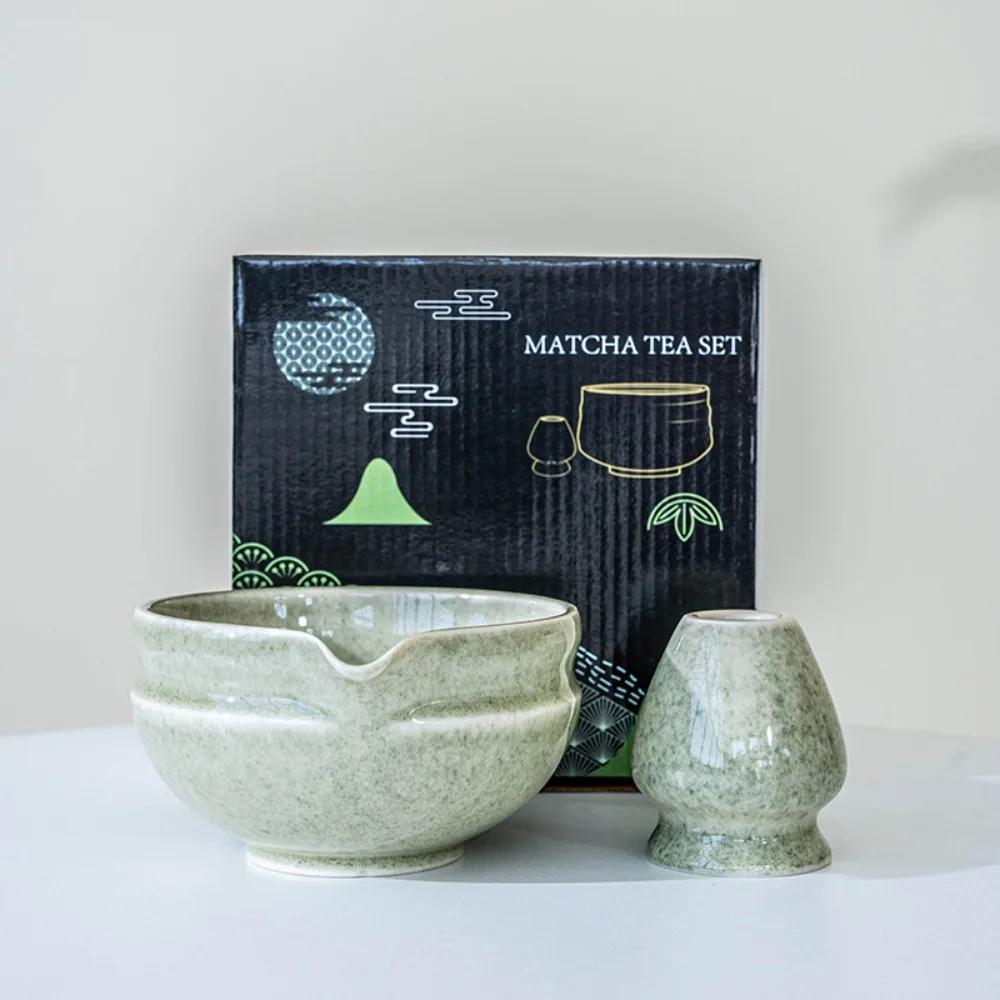 New Ceramic Matcha Bowl with Pouring Spout Reusable Matcha Making Kit Gradient Color Matcha Whisk Holder Tea Lovers