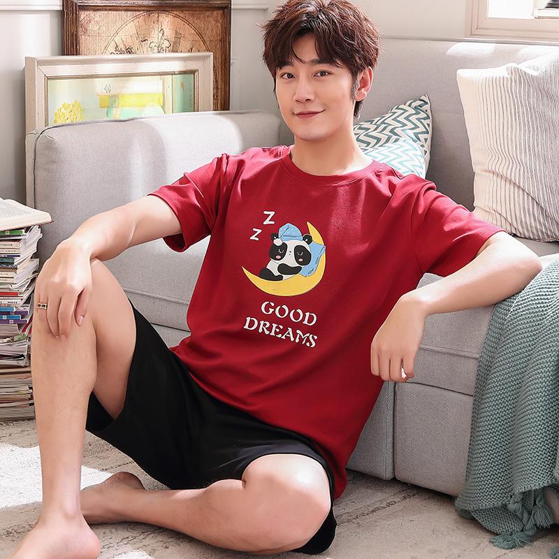 2 Pieces Set Men's Summer Cotton Pajamas Set Short Sleeping Tops Pants Sleepwear Male Casual Nightwear Pijama Pyjama Night Cloth