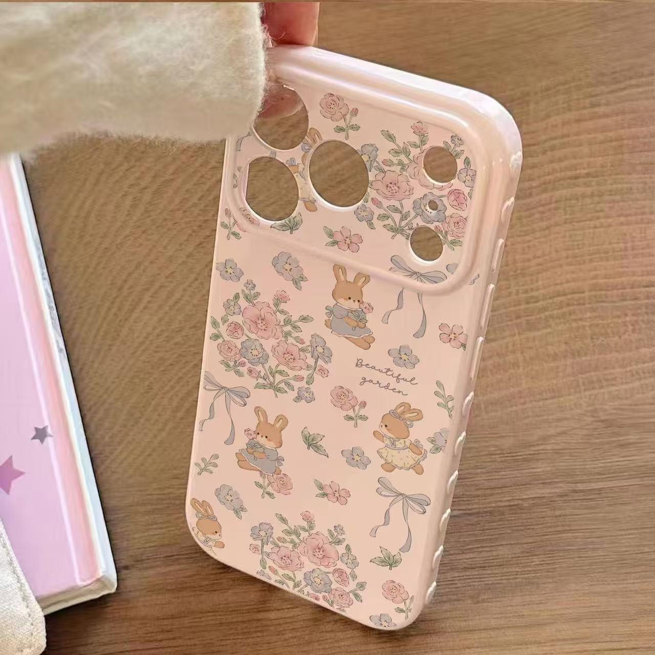 

Rose Little Rabbit iPhone 17 Pro Max Case with Heart 16 Side and Large Apple Window Design iPhone 12 Pro Max