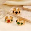 Vintage Stainless Steel Multi Layer Lines Rings for Women Men Colorful Resin Semi-Circle Bead Opening Rings Banquet Jewelry Gift