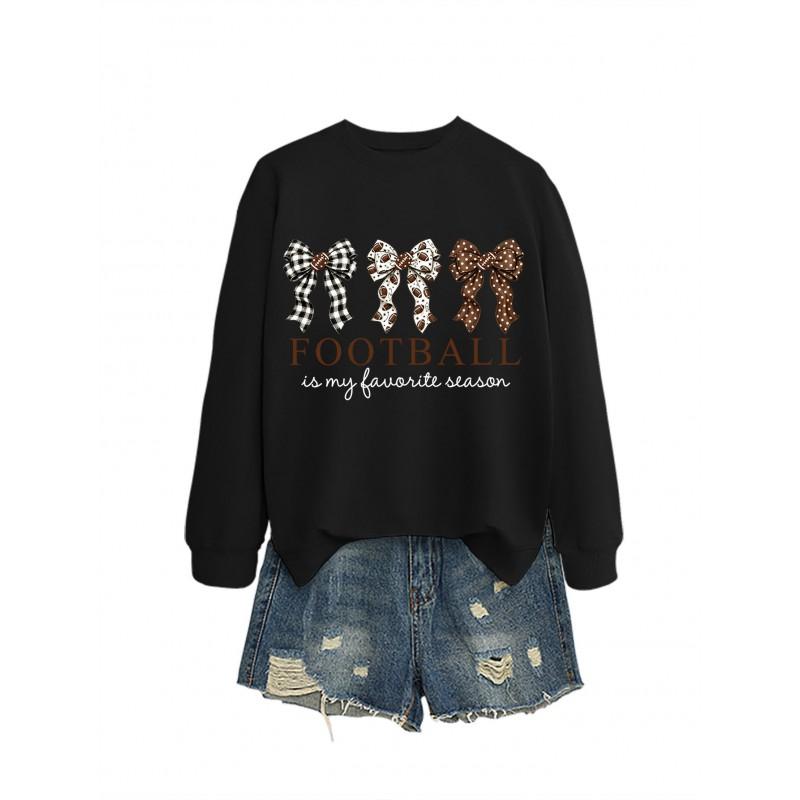 Womens Casual Loose Fit Crewneck Sweatshirt Football Print Everyday Wear